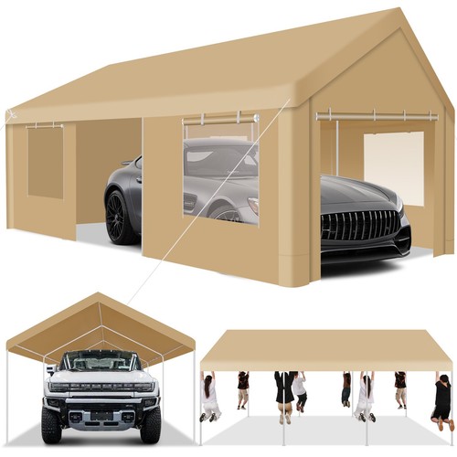 Carport 12x20ft Heavy Duty Car Canopy with Sidewalls Outdoor Large Garage White - Picture 10 of 19