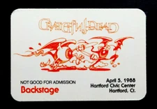 Grateful Dead Backstage Pass Connecticut Hartford CT 4/5/88 4/5/1988 Griffin Art
