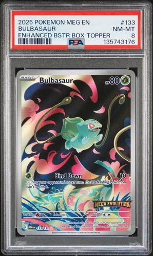 2025 POKEMON MEG EN-MEGA EVOLUTION ENHANCED BOOSTER BOX TOPPER BULBASAUR PSA 8