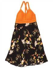 Vintage Womens Halter Dress UK 12 Medium Black Floral JA29