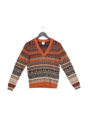 Paul Smith Damen Pullover S Orange 100% Wolle V-Ausschnitt Pulli Neu Mit Etikett