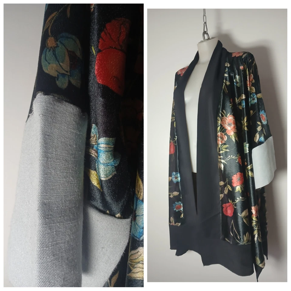 NEW RARE HANDMADE KIMONO JACKET BESPOKE FRENCH FLORAL VELVET DESIGN ONE SIZE - Image 2 of 4