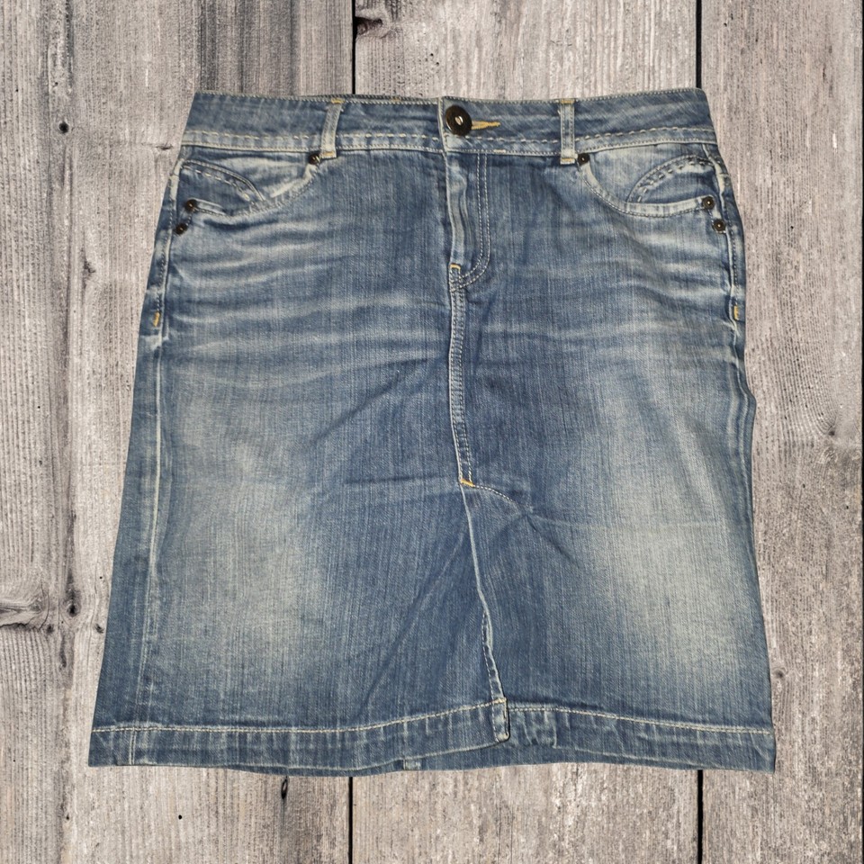 Pepe Jeans Women's Blue Denim Pencil Mini Skirt Size L