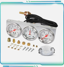 2" 52mm 3 in 1 Oil Pressure Amp Meter Water Temp Triple Gauge Set, Chrome Panel