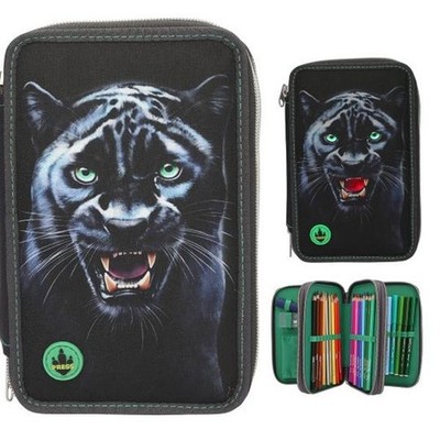 Depesche  Adventure World 3 Fach Federtasche LED PANTHER