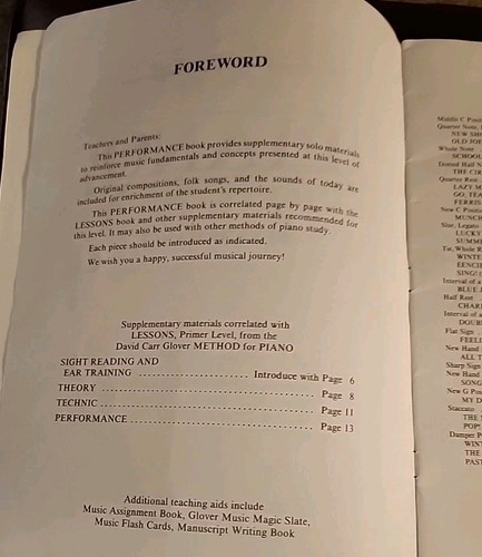 Método David Carr Glover para piano PERFORMANCE Primer Level 1990 Belwin Mills - Imagen 3 de 11
