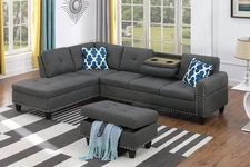 Alger Left Hand Facing Sofa & Chaise with Ottoman