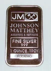 JM Johnson Matthey Vintage Silver Bar 1 OZ Troy Ounce .999 Bullion B998115