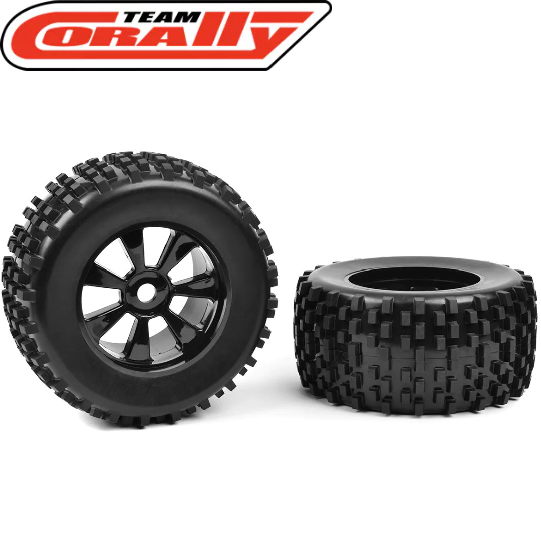 Team Corally Gripper 1/8 Monster Truck Tires Mounted (2) 17mm Black Wheel RC Car