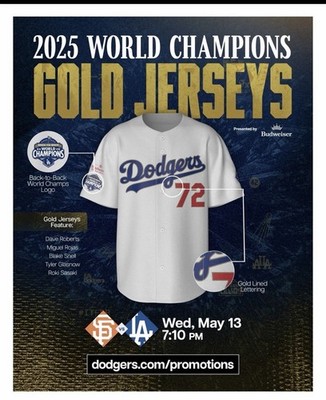 Roki Sasaki 2025 World Series Gold Jersey SGA 5/13/26 Size XL Dodgers