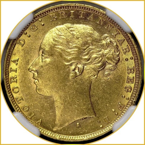 1879S Australia Young Head Gold Sovereign St George & Dragon Reverse NGC AU 55
