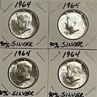 1964 Silver Kennedy Half Dollar 90% Silver Lot of 4