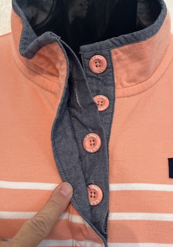 L.L. Bean Women’s Soft Cotton Rugby Pullover Sweatshirt Orange Stripe Sz Medium - Picture 3 of 13