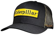 Caterpillar Timeless Black Baseball Cap with Yellow Logo Patch, Classic Trucker