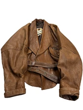 RARE VTG KAPITAL STYLE LEATHER WESTERN COWBOY BOMBER JACKET MADE ITALY