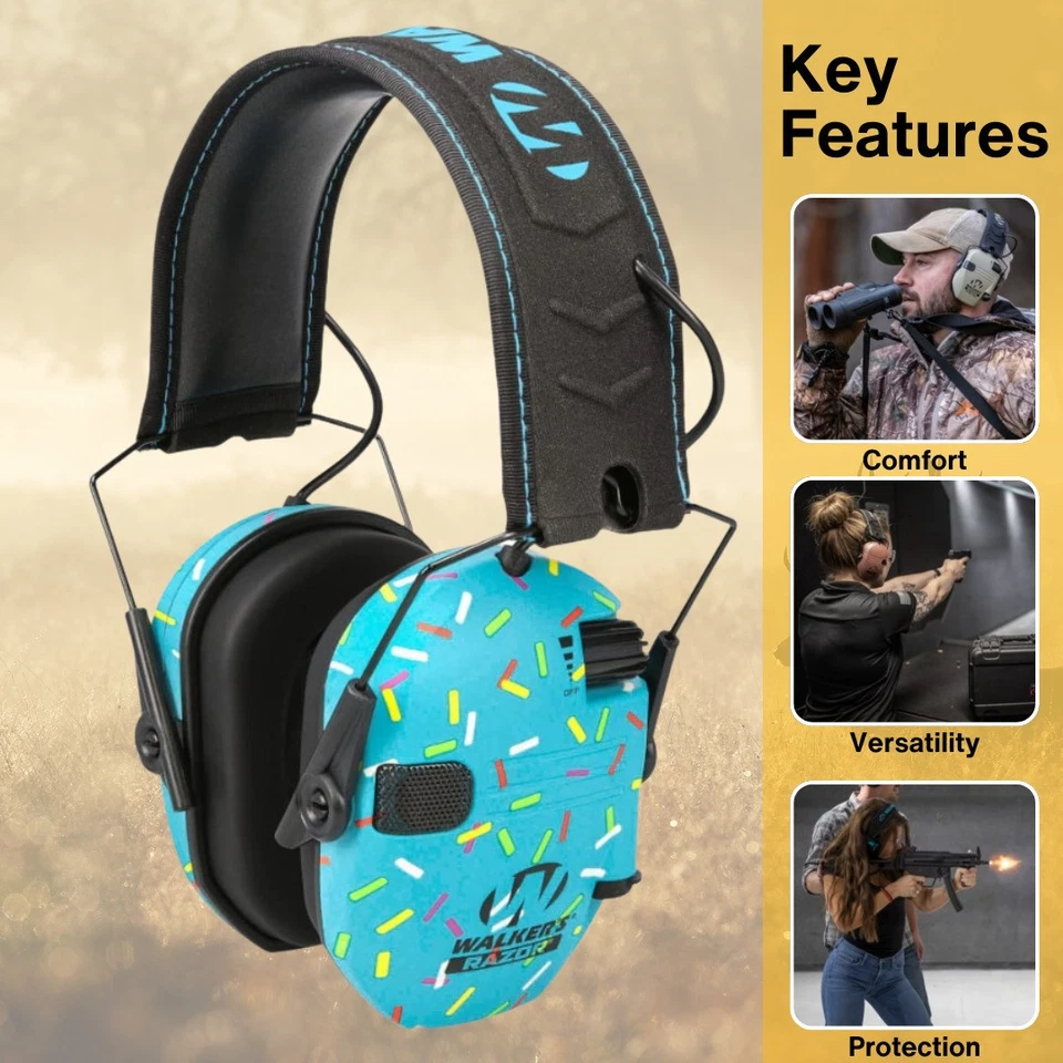 Walkers Razor Slim Electronic Ear Muffs (Blue Sprinkles) with Protective Case - Image 3 of 4