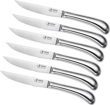 Steak Knives Set of 6 - High Carbon Stainless Steel, Dishwasher Safe - Polished 