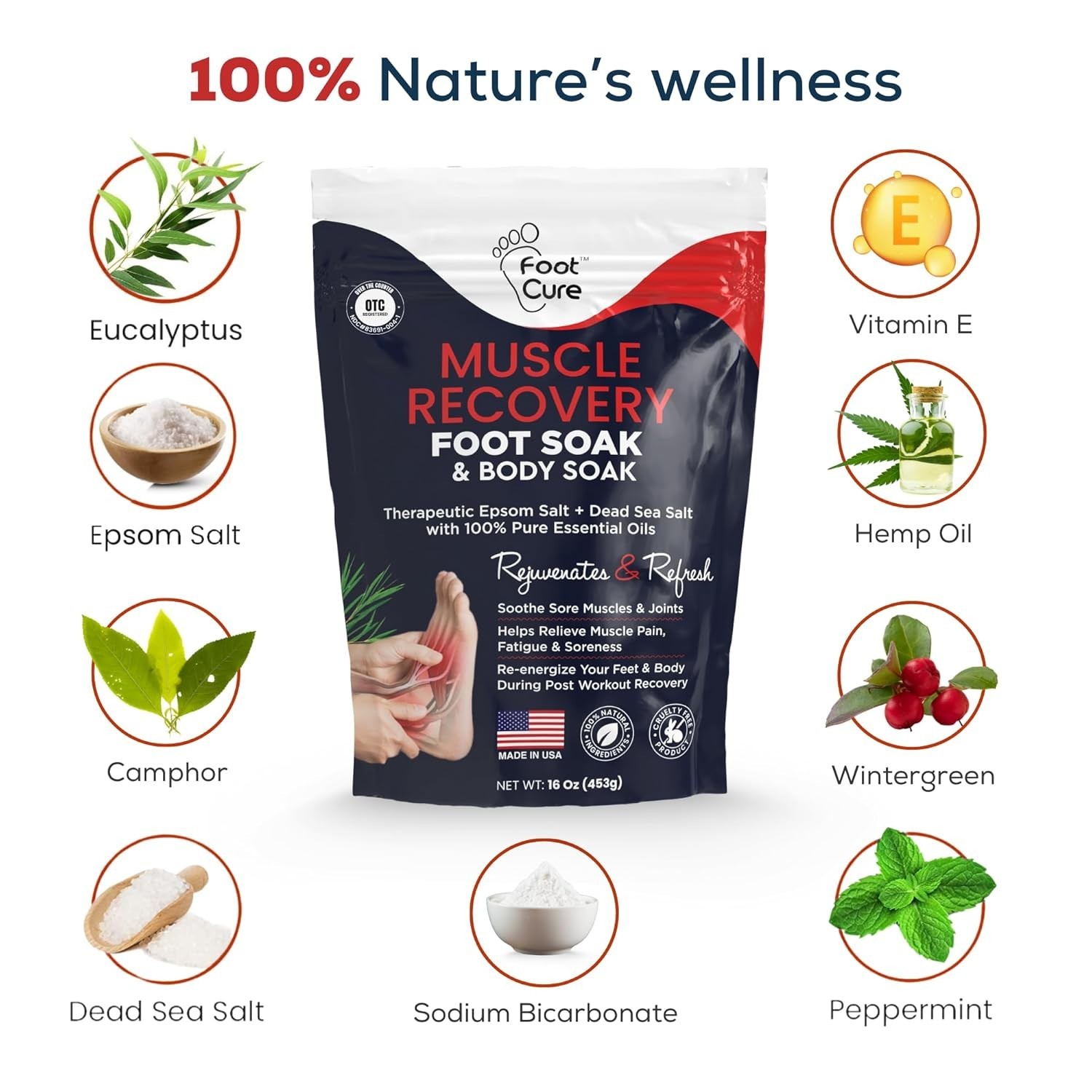 Foot Soak Epsom Salts All-Natural Relaxing Spa Pedicure 16 oz