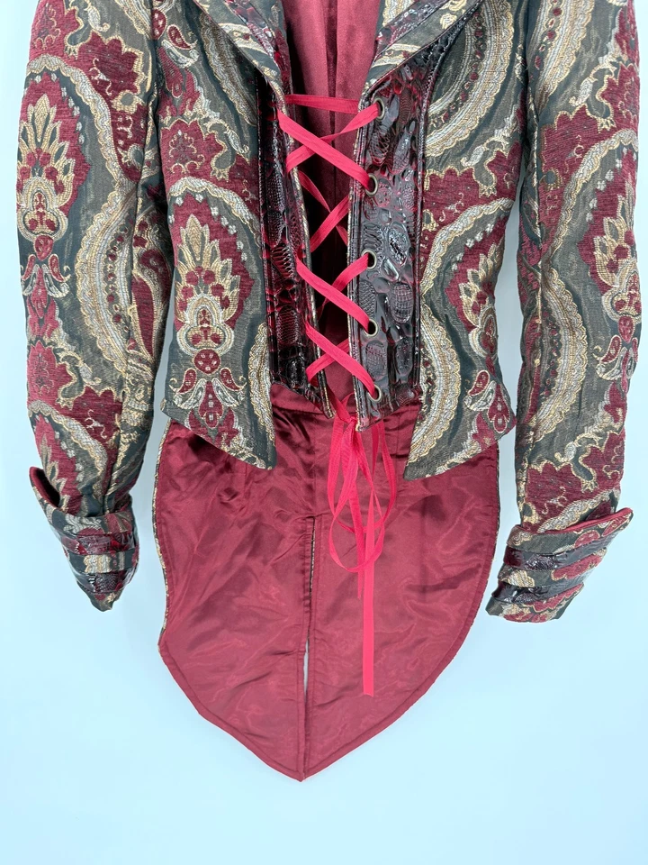 Von Lancelot Mujer Rojo Brocado Croc Chaqueta Con Cordones Talla XXS ÚNICO Disfraz Vampiro Foto 3 de 4
