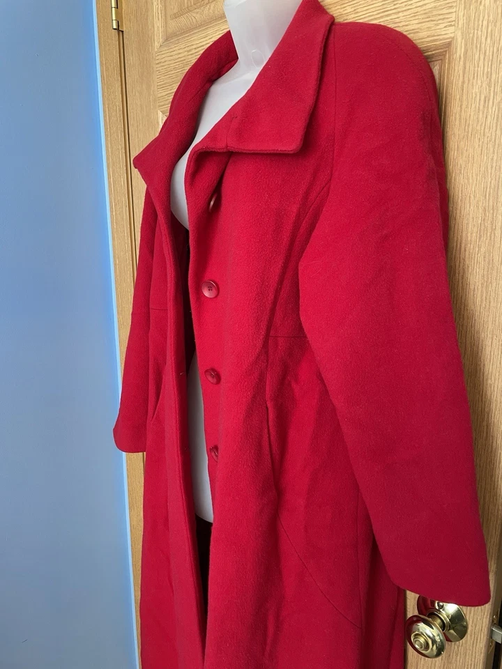 Gabardina larga vintage Marvin Richards roja cachemir y lana talla 12 EE. UU. Foto 3 de 4