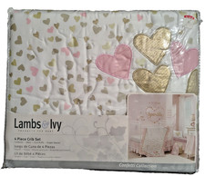 Lambs  Ivy Confetti Hearts Nursery 4-Piece Baby Crib Bedding Set PINK GOLD