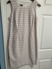 TALBOTS Sleeveless  Red White Blue Patriotic Striped Lined Dress. Size 8 NWT