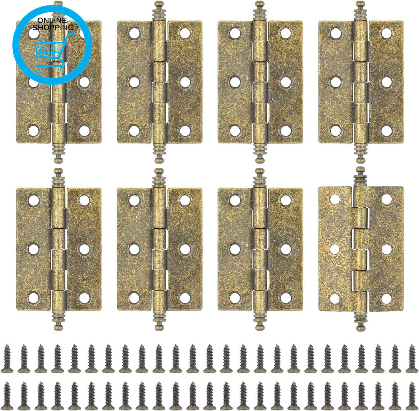 8Pcs Antique Hinges Folding Bronze Butt with 50PCS Hinge Screws | Butt Hinges Re