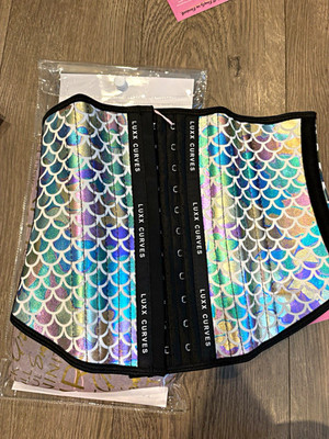 Luxx Curves XS Mermaid Scale Waist Trainer Corset Firm Hook & Eye Latex Blend