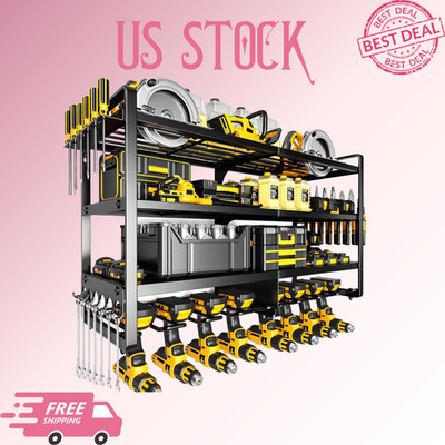NEW Power Tool Organizer Wall Mount 4 Layer Metal 400lbs 8 Drill Holder Rack