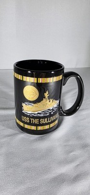 USS Sullivans DD 537 Navy Commemorative Mug Black Gold 14oz