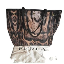 Furla Tote Bag Animal Print Leather Satchel Italian Designer Handbag