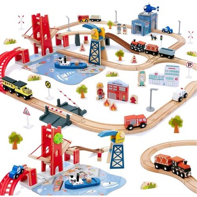 Holzeisenbahn Set, Zughauptset, Kinderspielzeug, Erweiterbar, Geschenk, Kinde...