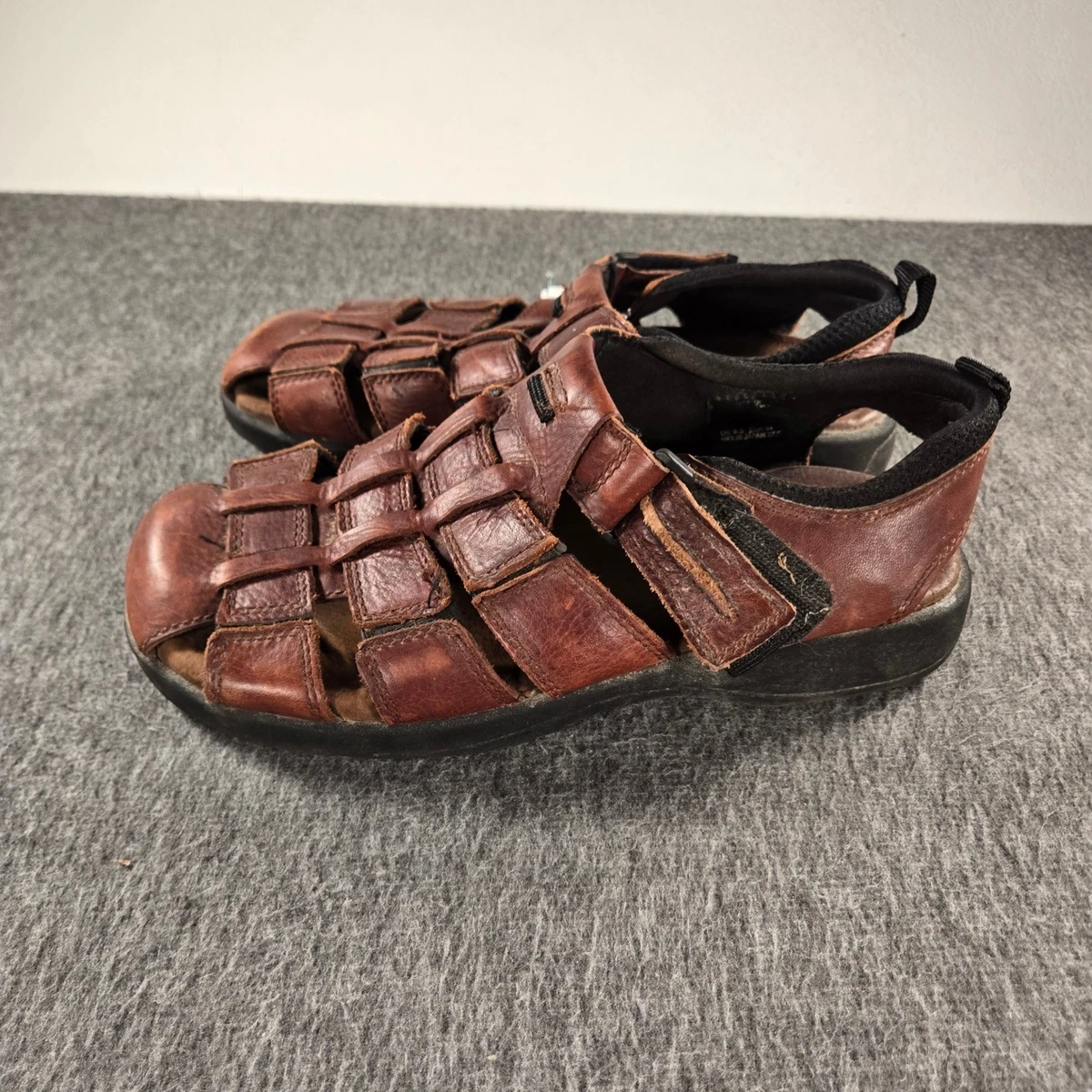 Thom McAn Mens Brown Leather Fisherman Sandals 12 Hook Loop Strap 84505 Mariner Brown Crocskin Leather Fisherman Sandals main image 4