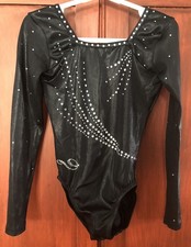 DREAMLIGHT Rhinestone Competition Gymnastics Dance Leotard Girls S 6X-7 Blk Foil
