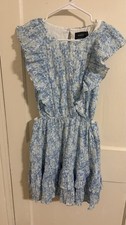 MINKPINK Blue/White Floral Square Neck Ruffle Cut-Out Mini Dress M