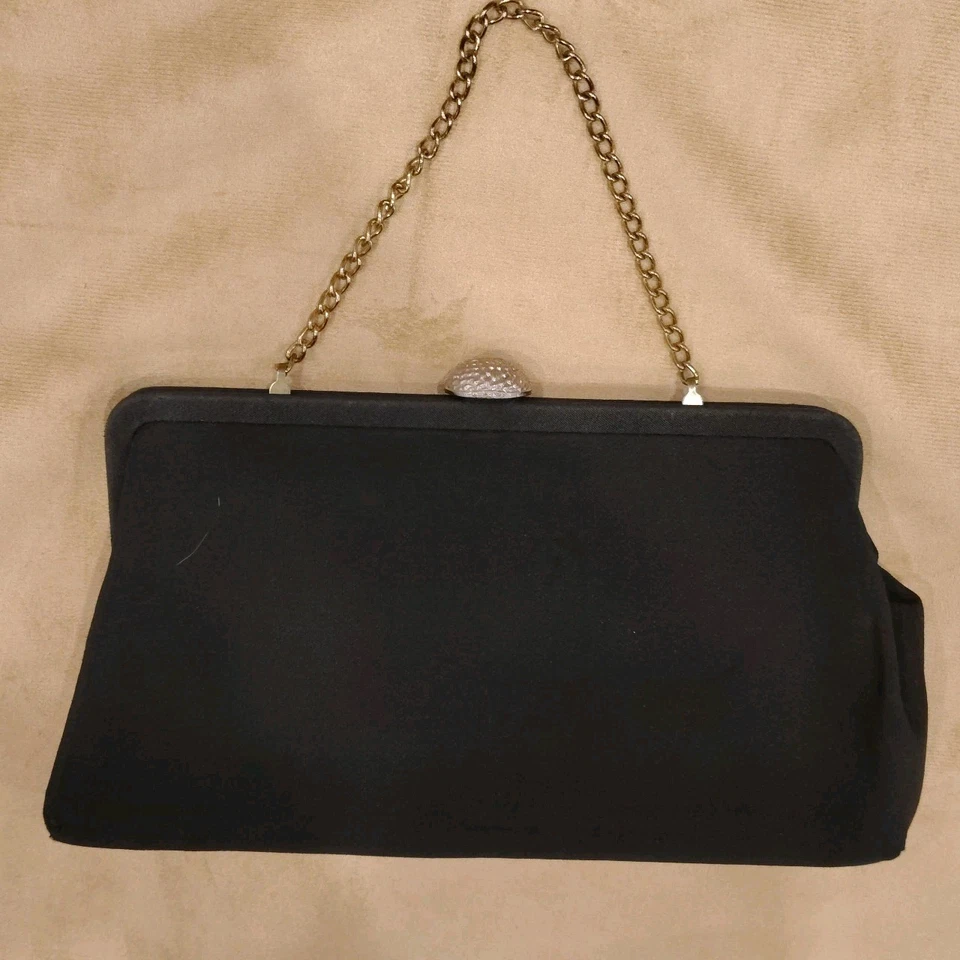 Винтажный 60-х адмирал черный на петлях застежки вечер сумочка Дамская сумка с цепочкой B61 - Изображение 4 из 4