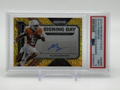 2023 Prizm Draft Picks BIJAN ROBINSON Signing Day Gold Shimmer AUTO #4/15  PSA 9