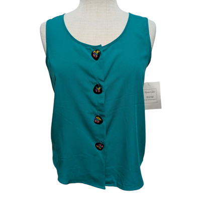New Vintage Teal Sleeveless Top Womens S Colorful Abstract Buttons 80s 90s Retro