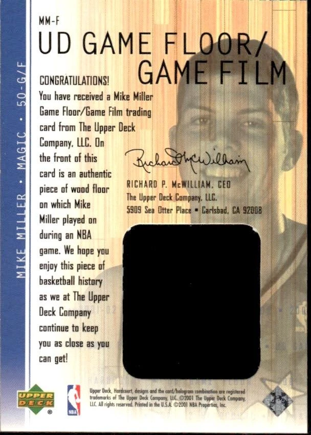2001-02 Upper Deck Hardcourt #MM-F Mike Miller UD Game Film/Floor - Image 2 of 2