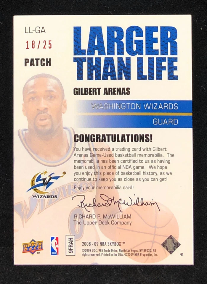 PARCHE JERSEY GILBERT ARENAS 2008-09 Skybox Larger Than Life 5 COLORES/25 SSP Foto 2 de 2