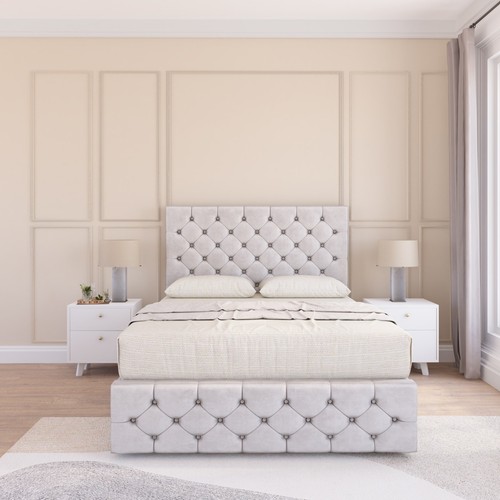 Luxury Divan Bed Base with 26'' Headboard |Storage Bed| Plush Fabric Florida - Picture 6 of 10