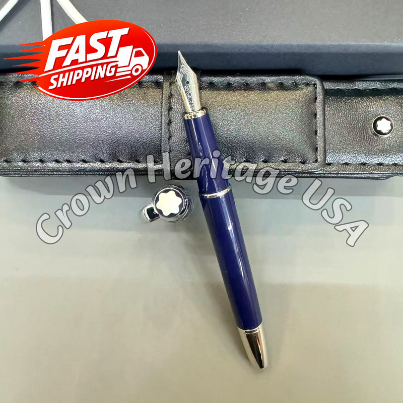 Bid Meisterstuck 163 Dark Blue Trim w MONTBLANC Leather Pouch Fountain Pen Rare