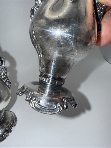 Vintage Baroque Wallace Silverplate Salt & Pepper Shaker Set 4.5”H Very Ornate - Picture 5 of 9