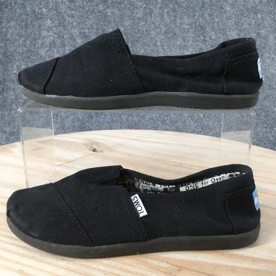Zapatos Toms Niños 3 Niños Clásicos Alpargata Sin Cordones Mocasines Planos Tela Negra Foto 2 de 4