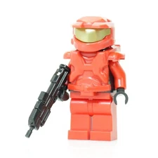 Brick Tactical Custom Mark 5 Space Marine Spartan minifigure Red Battle Rifle