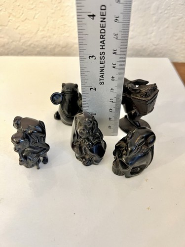 CHINESE NETSUKE RABBIT, FROG, MONKEY, MOUSE AND LION CARVED NETSUKE 5PC LOT - Picture 9 of 9