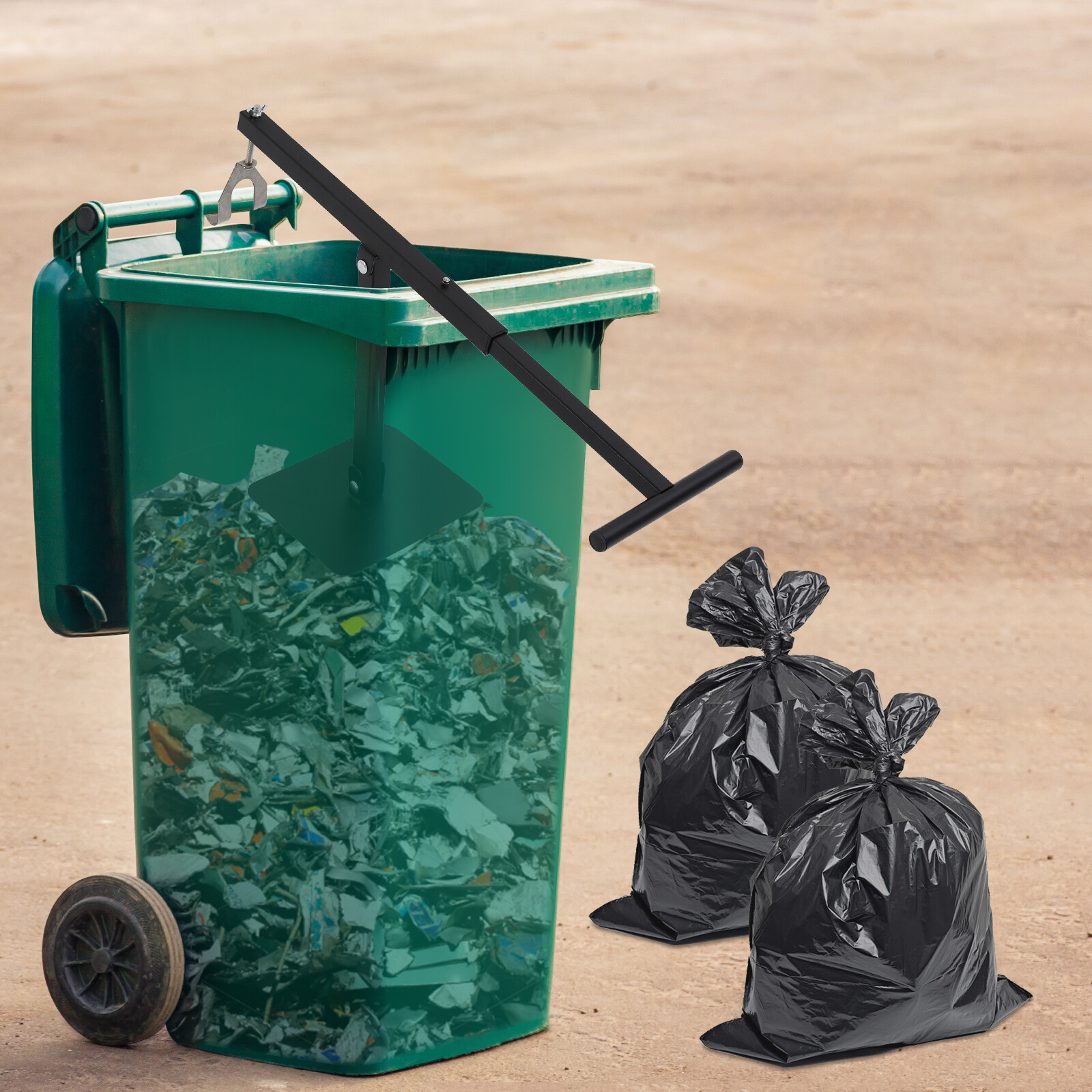 Manual Trash Can Compactor Waste Recycling Hand Tool for 60L-100L Wheelie Bins