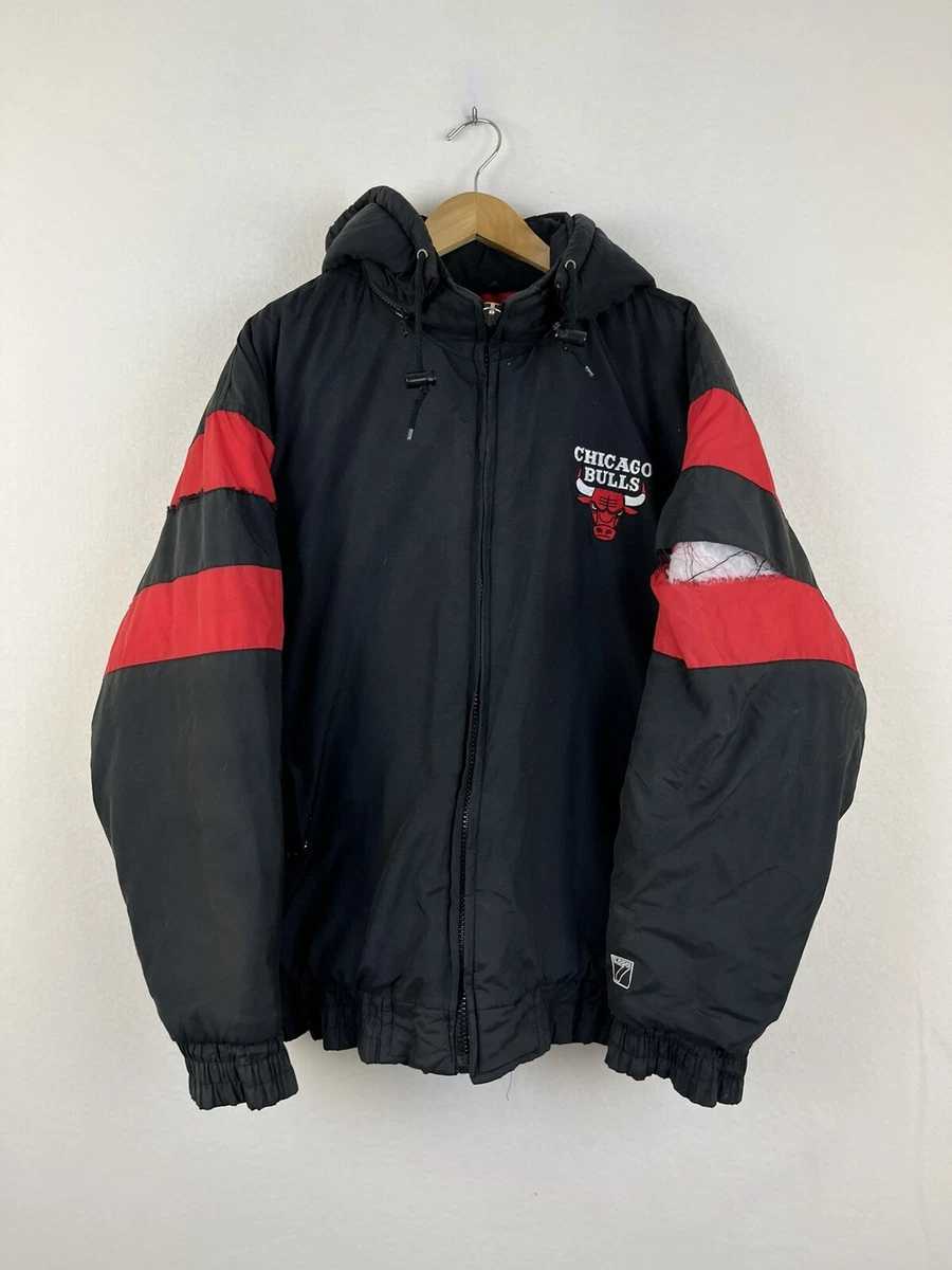Vtg Logo 7 Chicago Bulls Stitched Winter Jacket Mens XL Black Red Full Zip  Hood | eBay