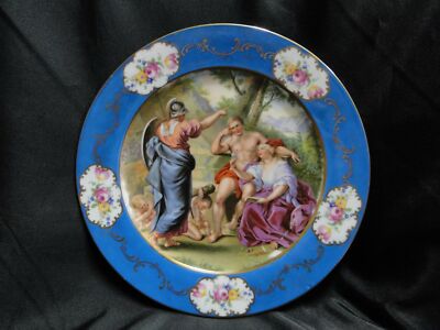 Beyer & Bock Hand Painted Scene, Blue Rim: Dinner Plate (s), 11 , Scene C