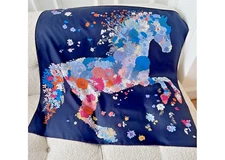 35"x35"Blue Floral Horse Print Pure Mulberry Twill 14momme Silk Scarf 88x88cm559